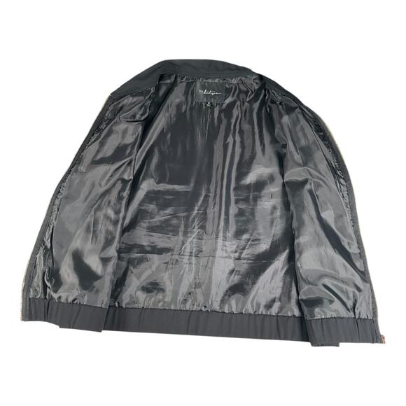 BKE Boutique Gold Leaf Bomber Jacket Size Medium Navy Blue Full Zip Pockets - Picture 5 of 12